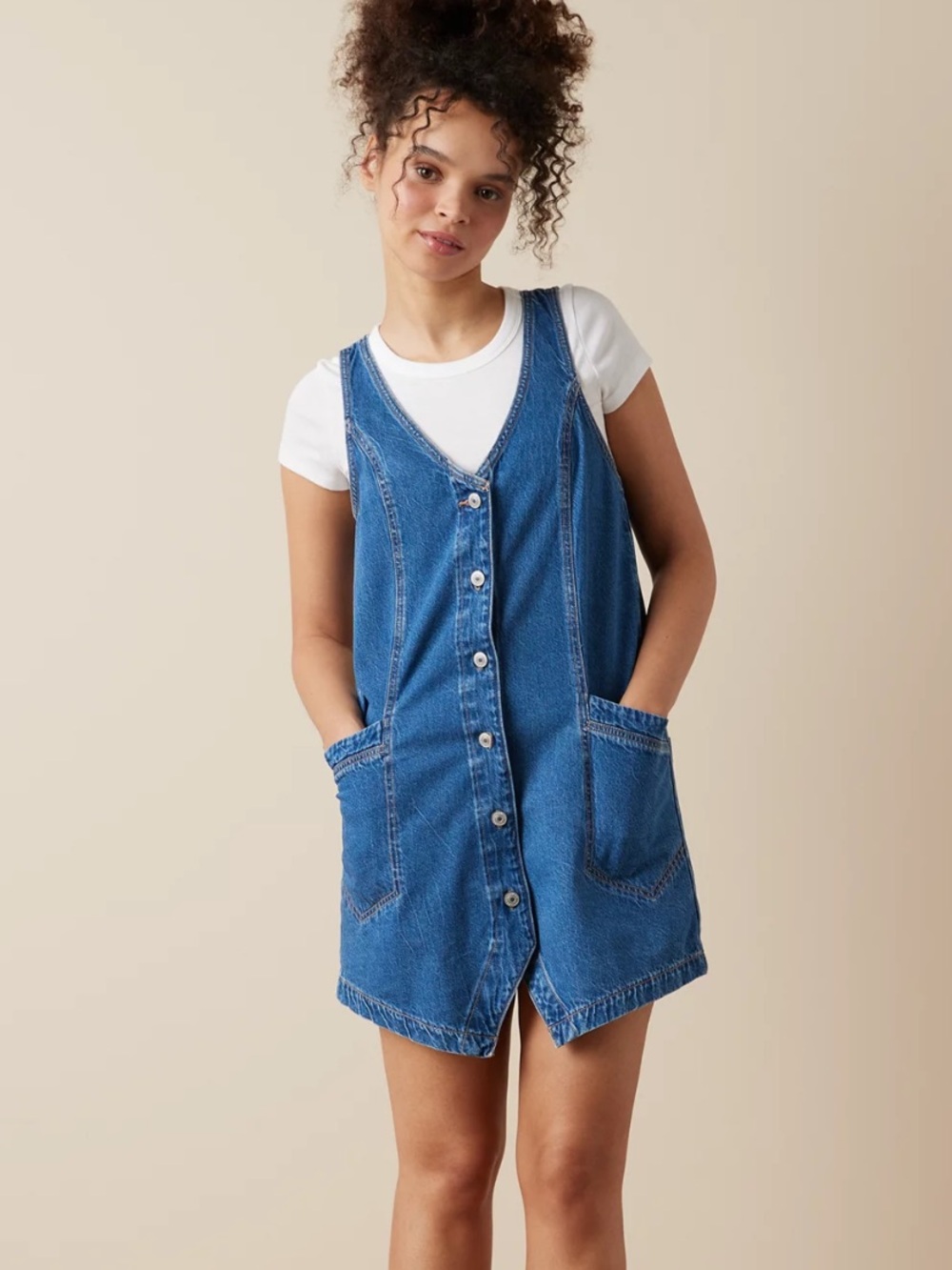 American Eagle Outfitters Denim Pinafore Button-Front Dress